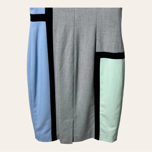 1125. CALVIN KLEIN PENCIL DRESS COLOR BLOCK‎ PATTERN SIZE 2P GRAY,BLUE,GREEN - Picture 10 of 10